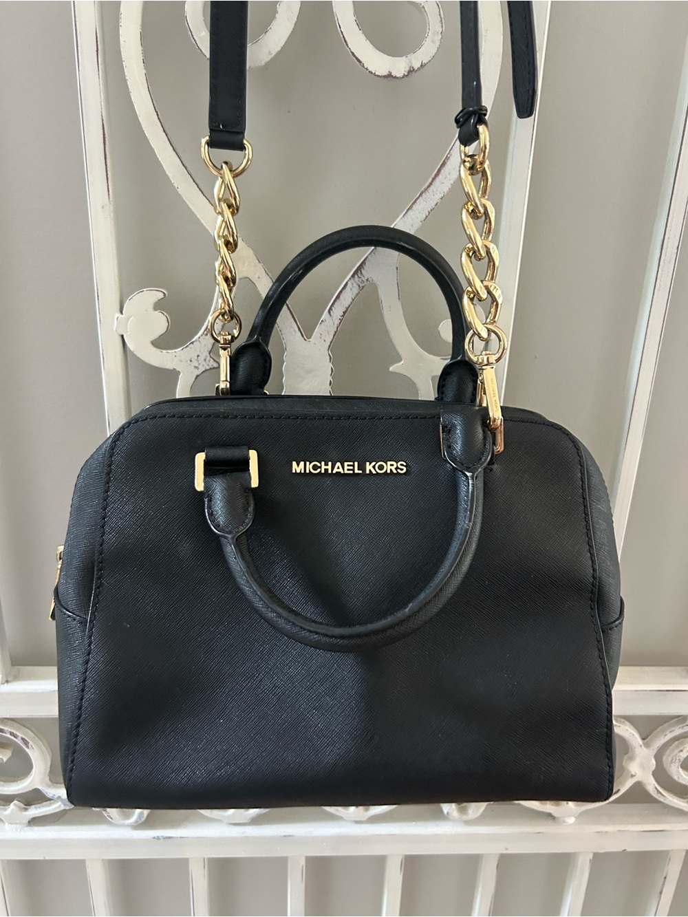 MICHAEL by Michael Kors Black Dome Satchel with Gold Hardware - Picture 3 of 9